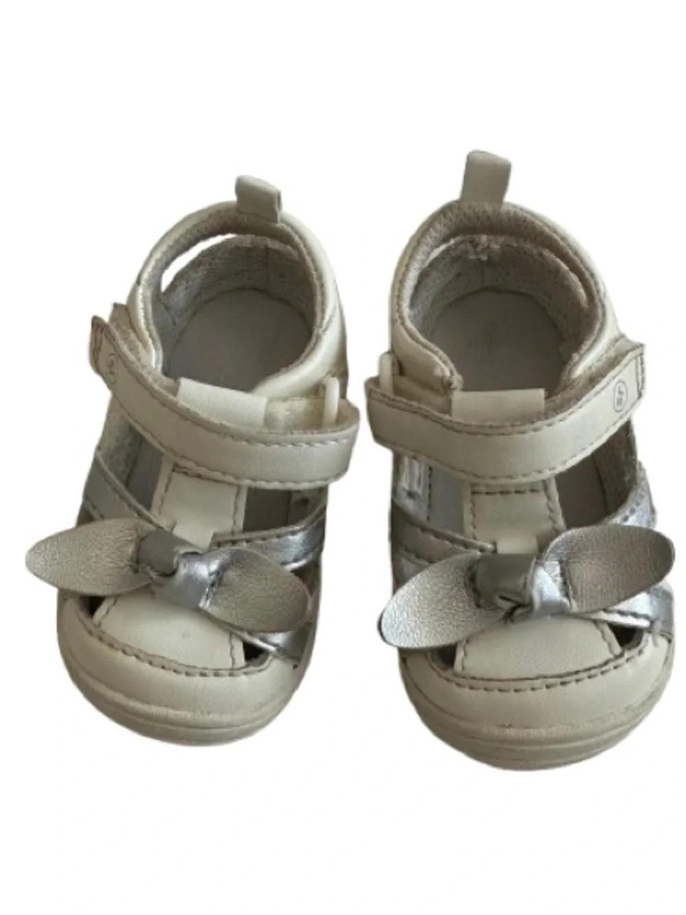 Stride Rite Baby Girl 4M White & Silver Bow Walker Sandals with Adjustable Strap